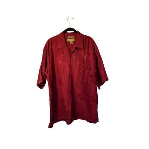 Cabana, men’s red floral, Hawaiian embossed, short sleeve button up shirt, size